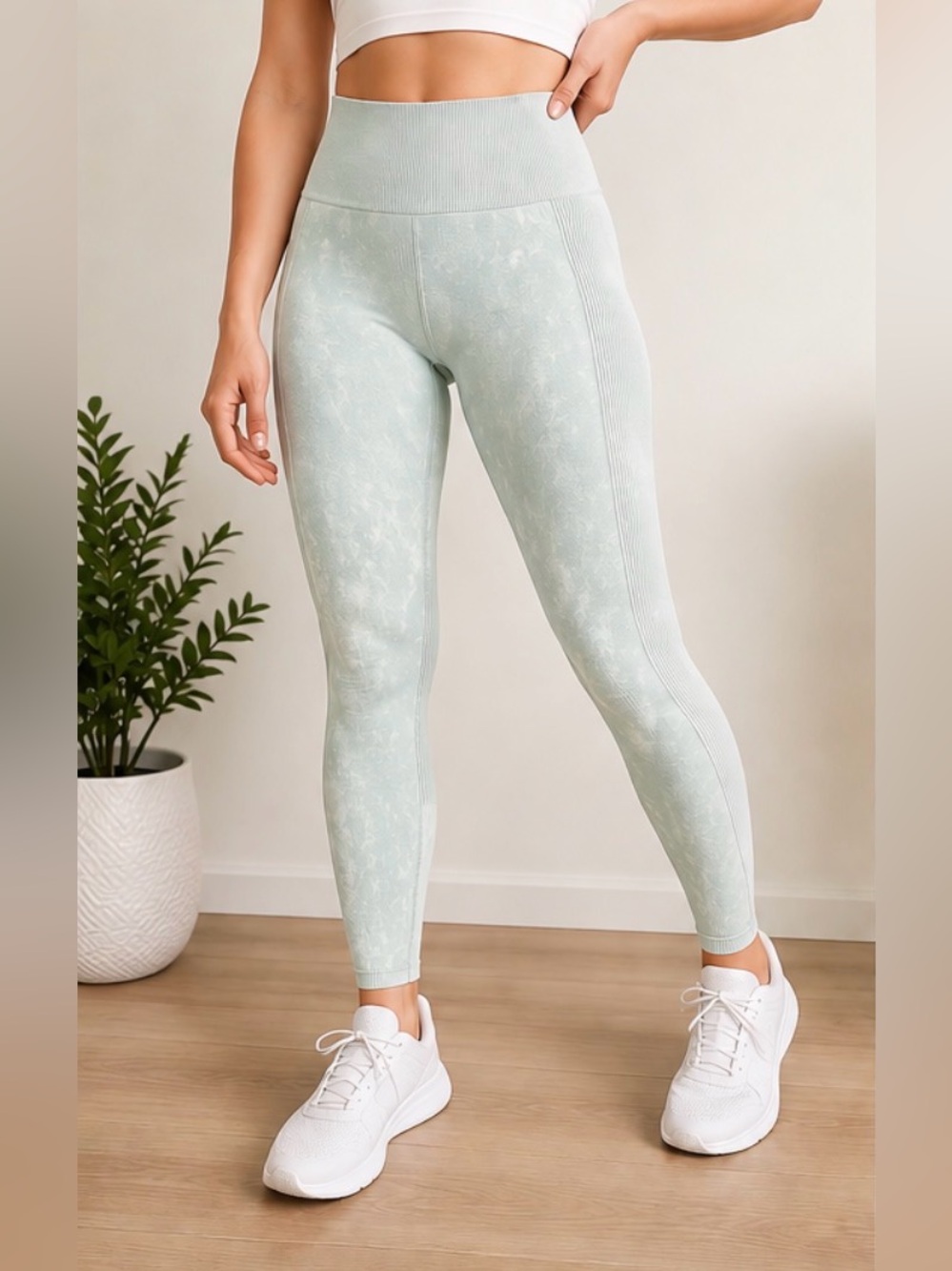 Victoria's Secret PINK Seamless Leggings Light Mint Green High Waist Textured S